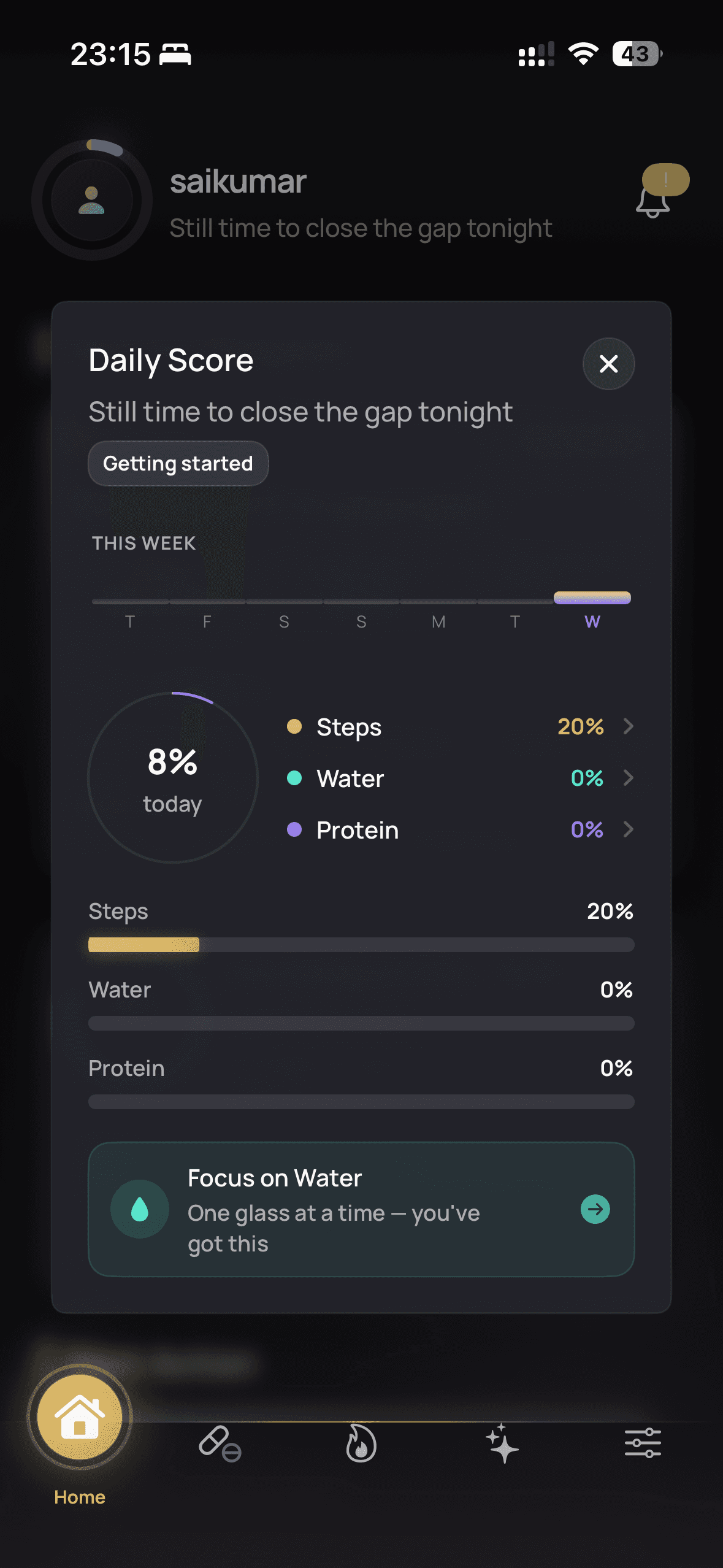 WorkItOut daily score screen